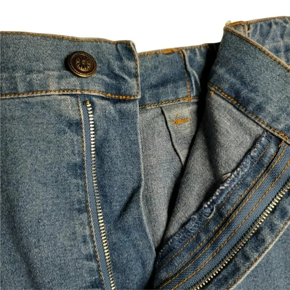 Denim &Co Skirt Maxi M Womens Embroidered Roses Blue Jean Long Pockets slit back - Picture 10 of 11